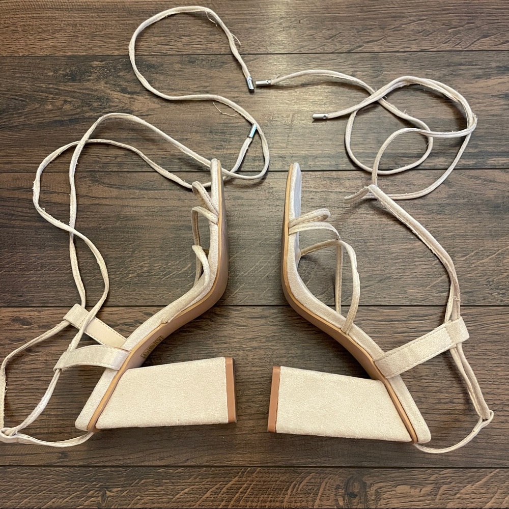 Pretty Little Thing Nude Lace Up Square Toe Heels